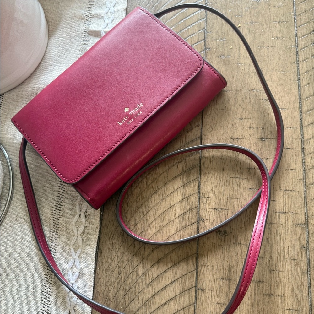 Kate Spade Berry Red Crossbody Bag with Minimalist Design